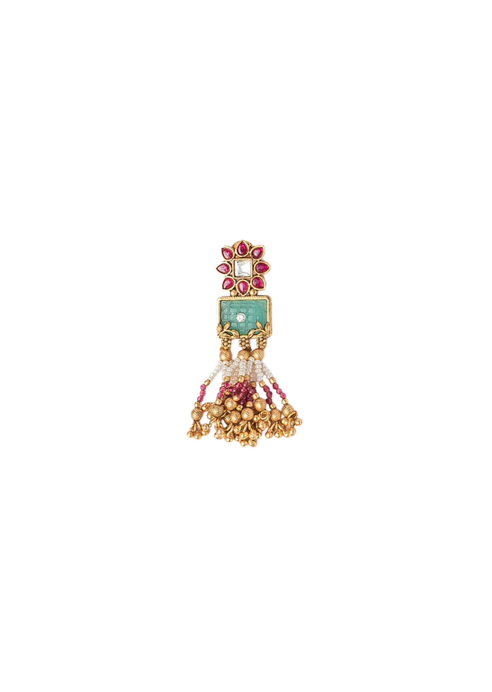 Gold Plated Pink Long Necklace Set With Earrings