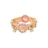 Gold Bangles With Pink And Green Stones And Intricate Motifs