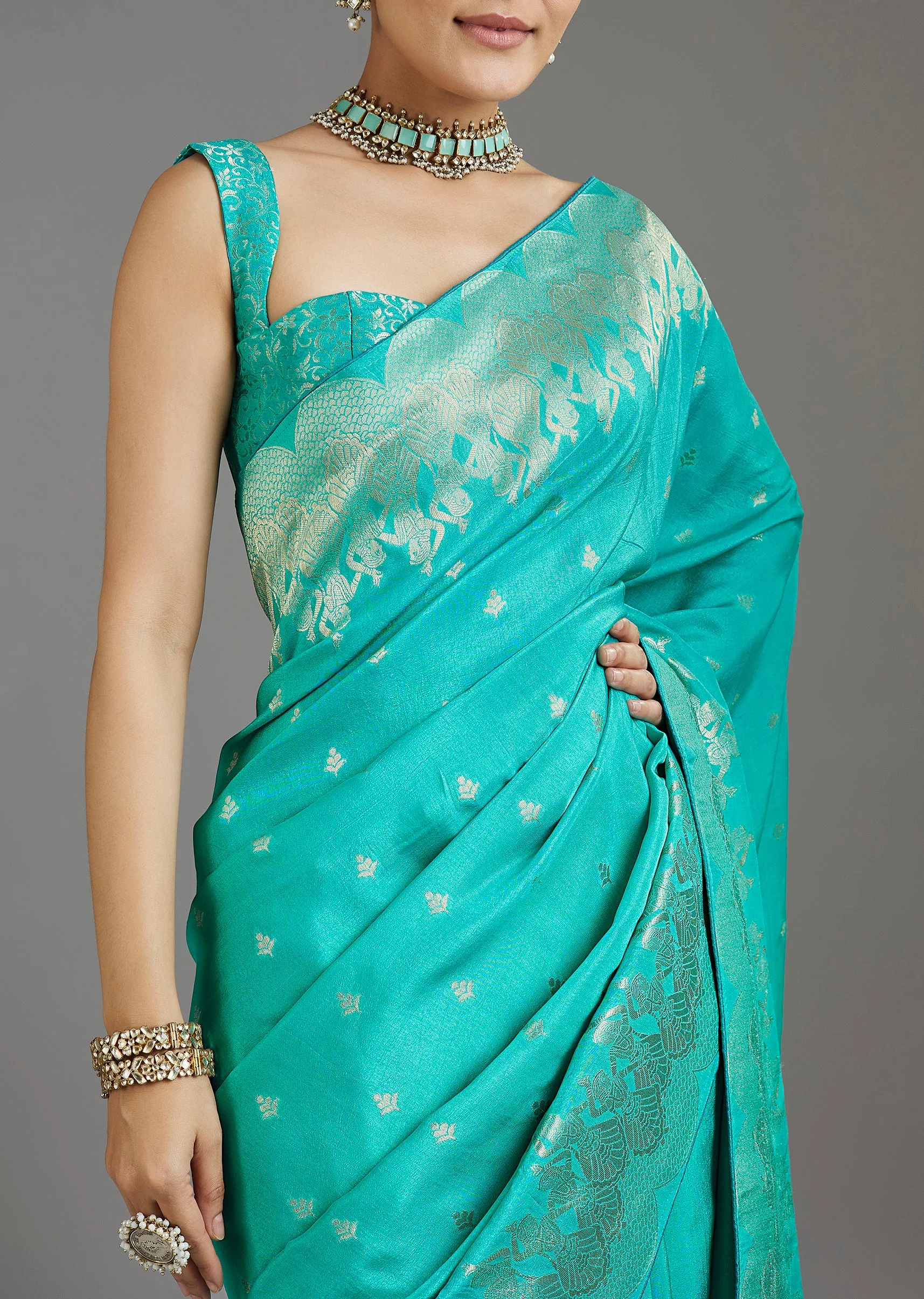 Aqua Blue Dola Silk Saree