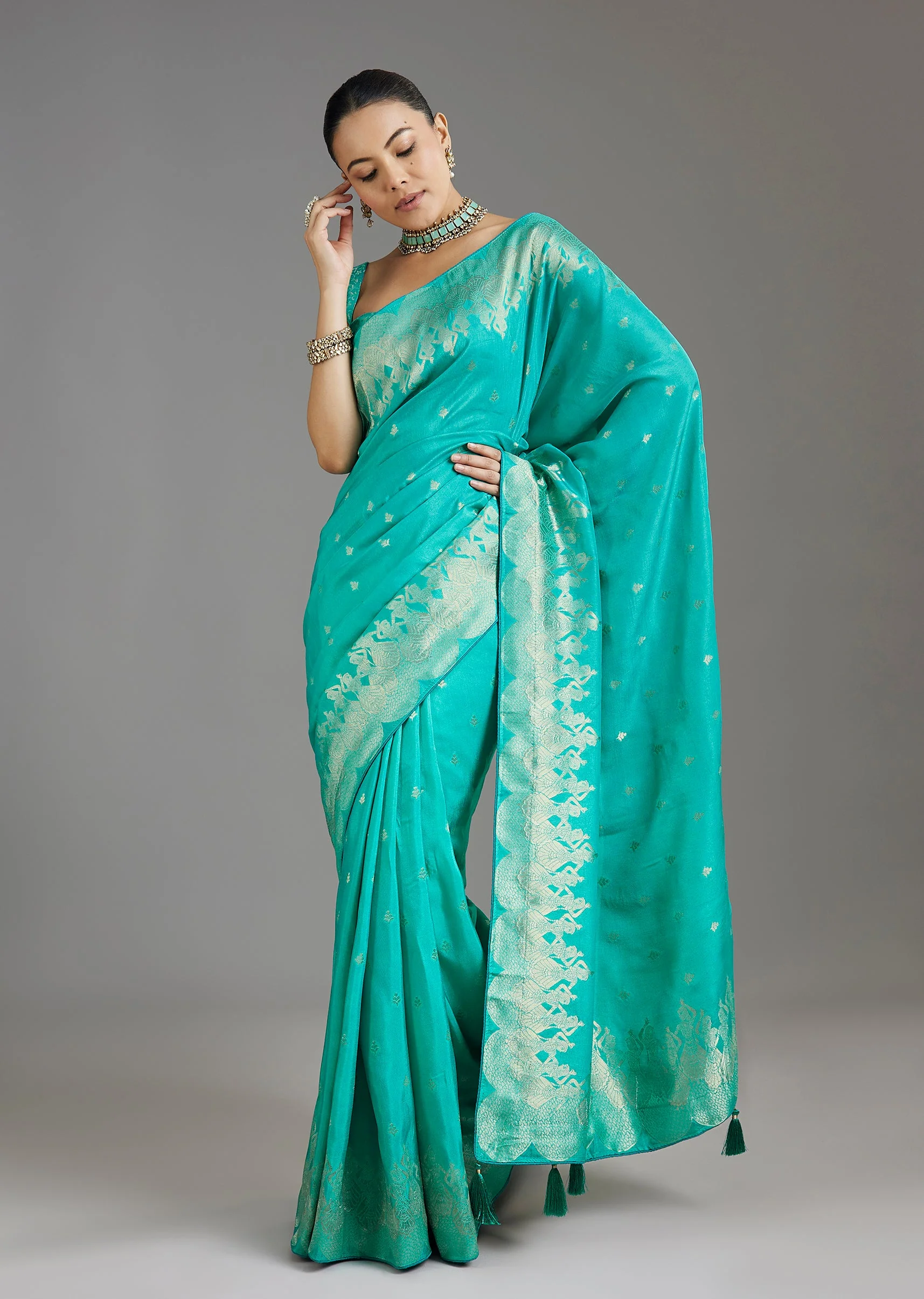 Aqua Blue Dola Silk Saree