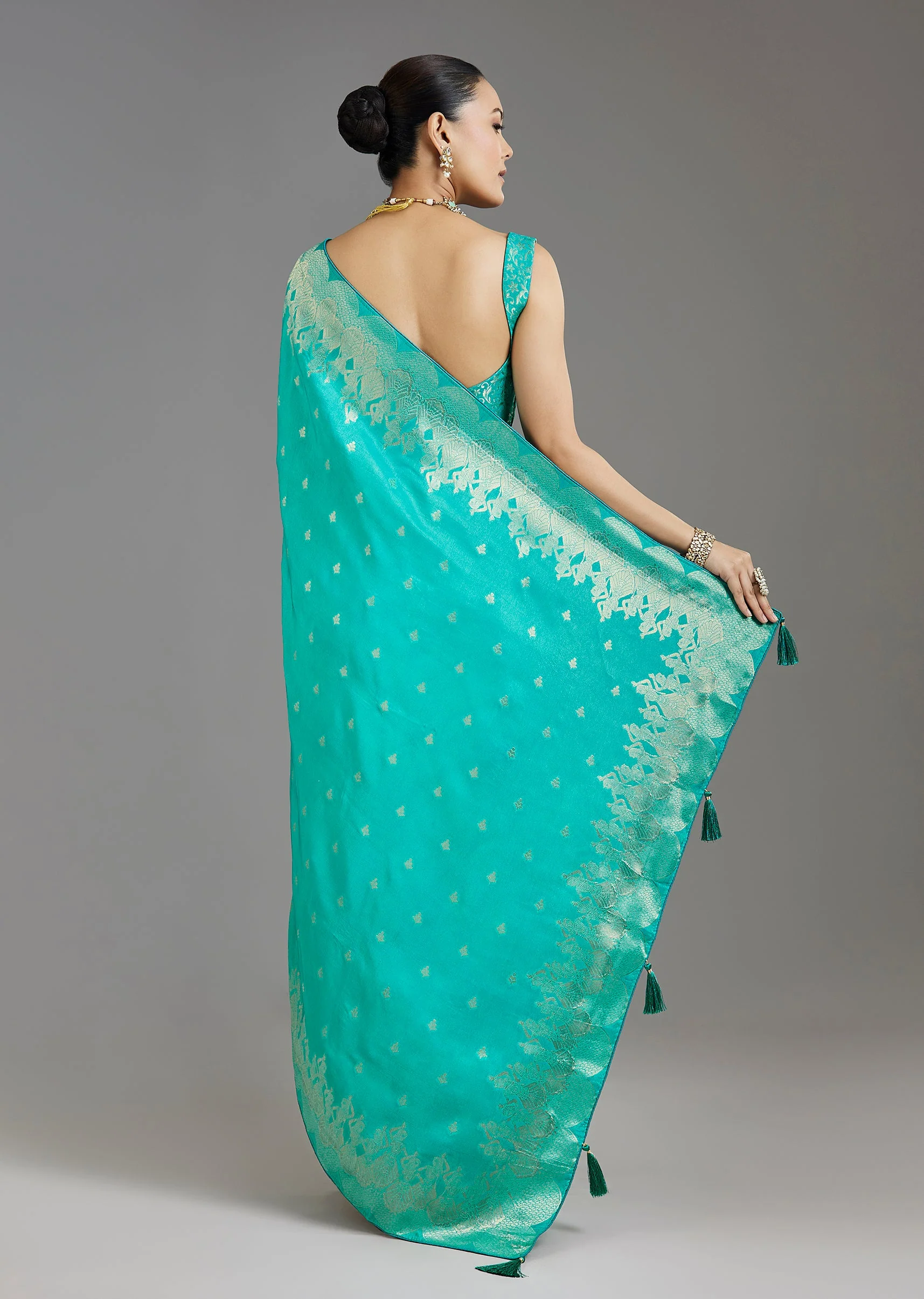 Aqua Blue Dola Silk Saree