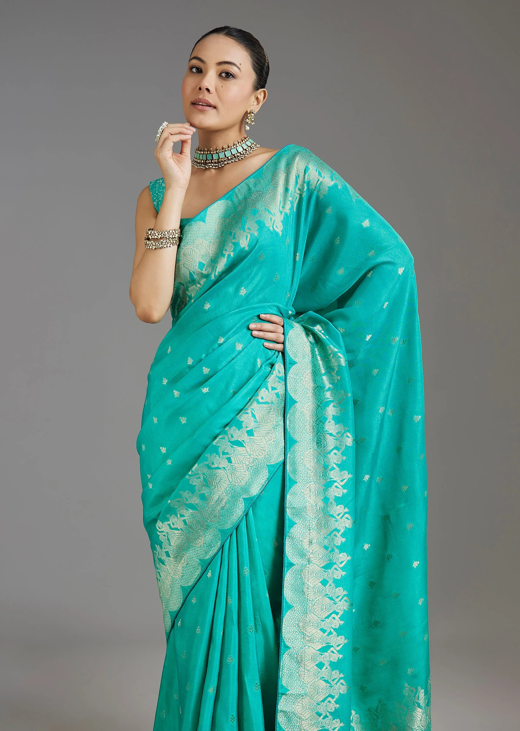 Aqua Blue Dola Silk Saree