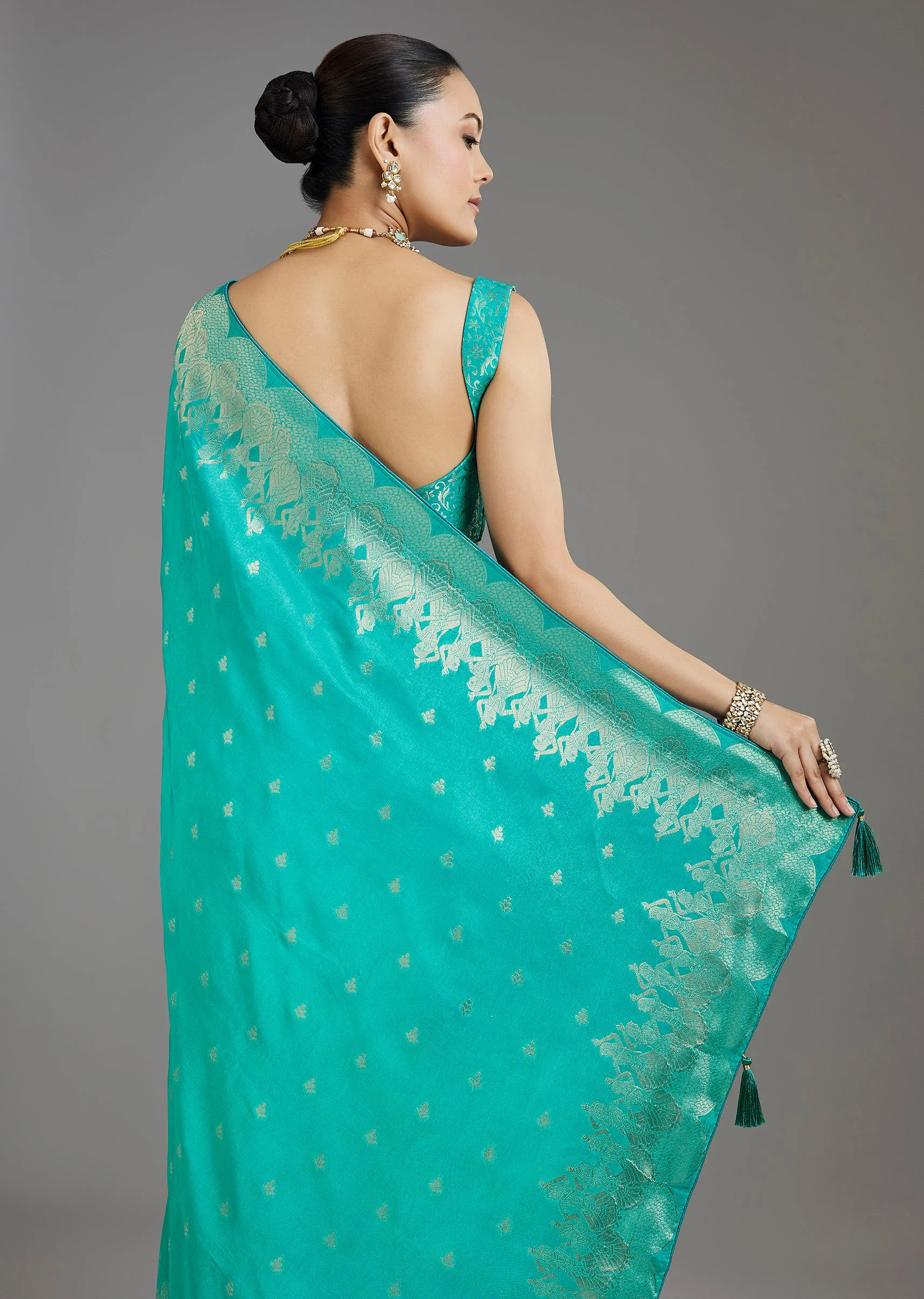 Aqua Blue Dola Silk Saree