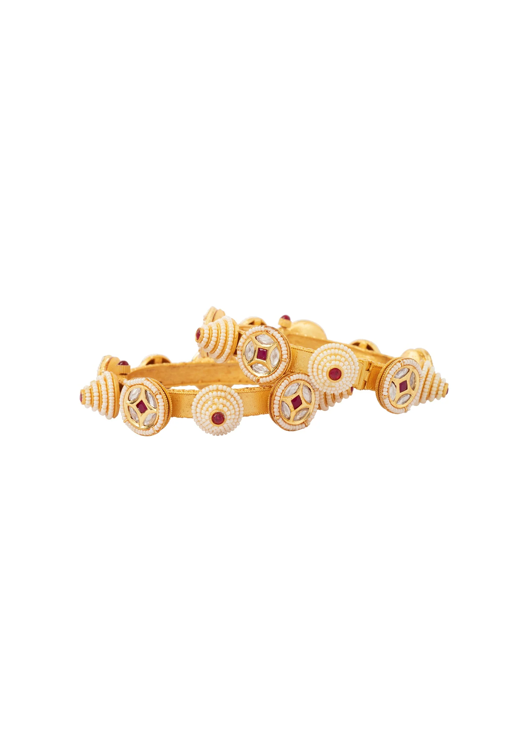 Gold Plated Red Kundan Polki Bangles