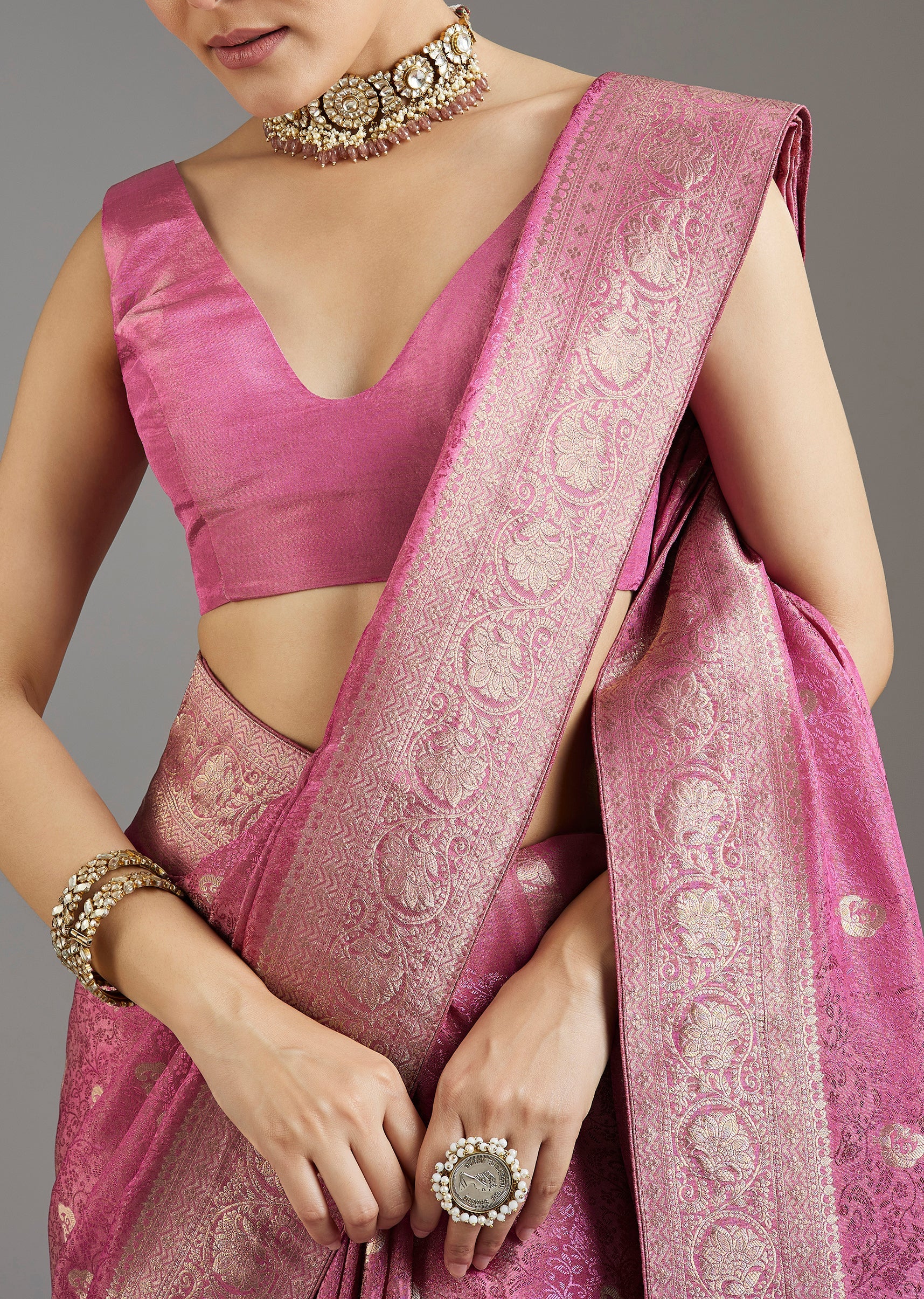 Onion Pink Dola Silk Jacquard Saree