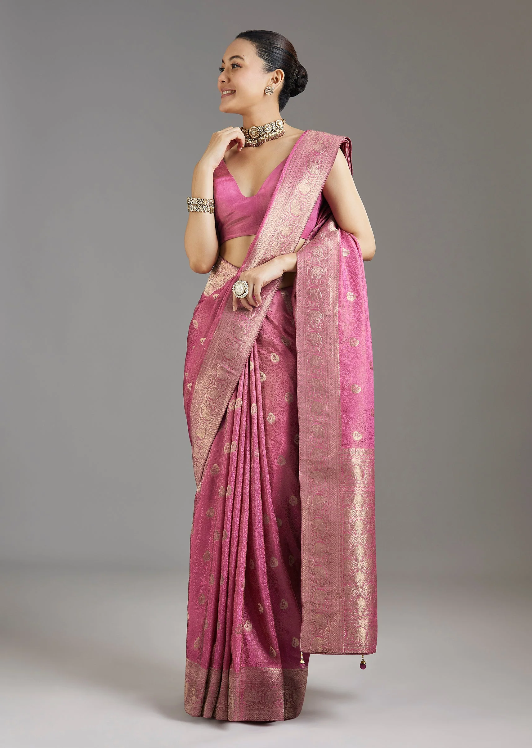 Onion Pink Dola Silk Jacquard Saree