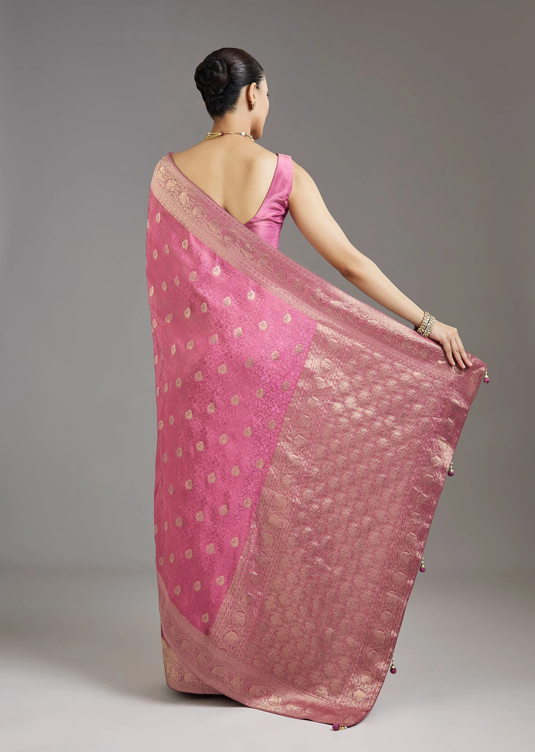 Onion Pink Dola Silk Jacquard Saree