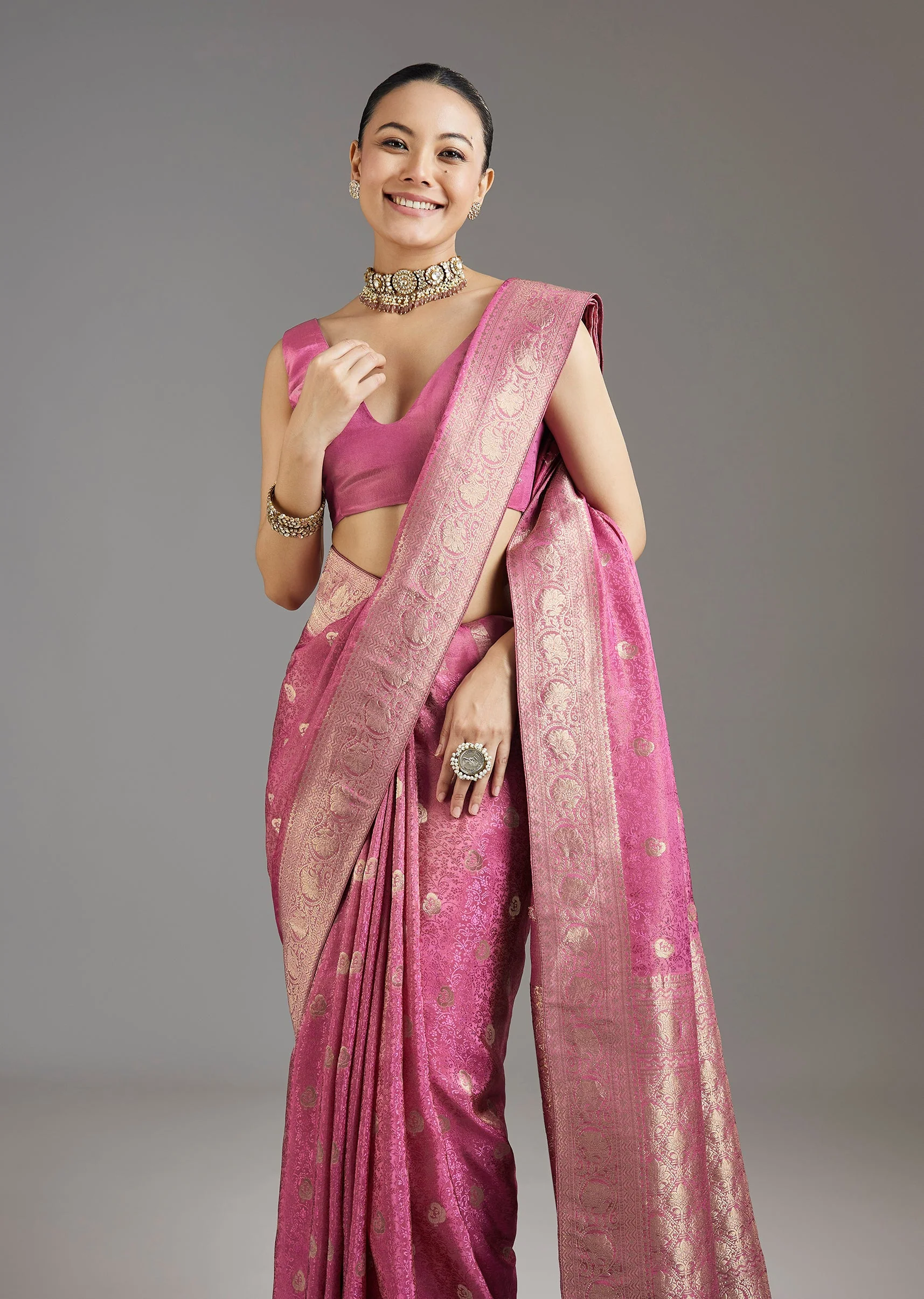 Onion Pink Dola Silk Jacquard Saree