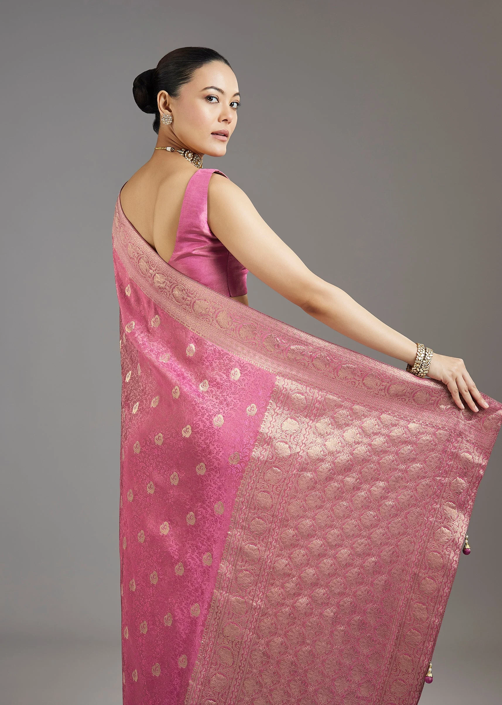 Onion Pink Dola Silk Jacquard Saree