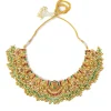 Gold Plated Pink Synthetic Stone Necklace Set With Earrings And Maangtikka