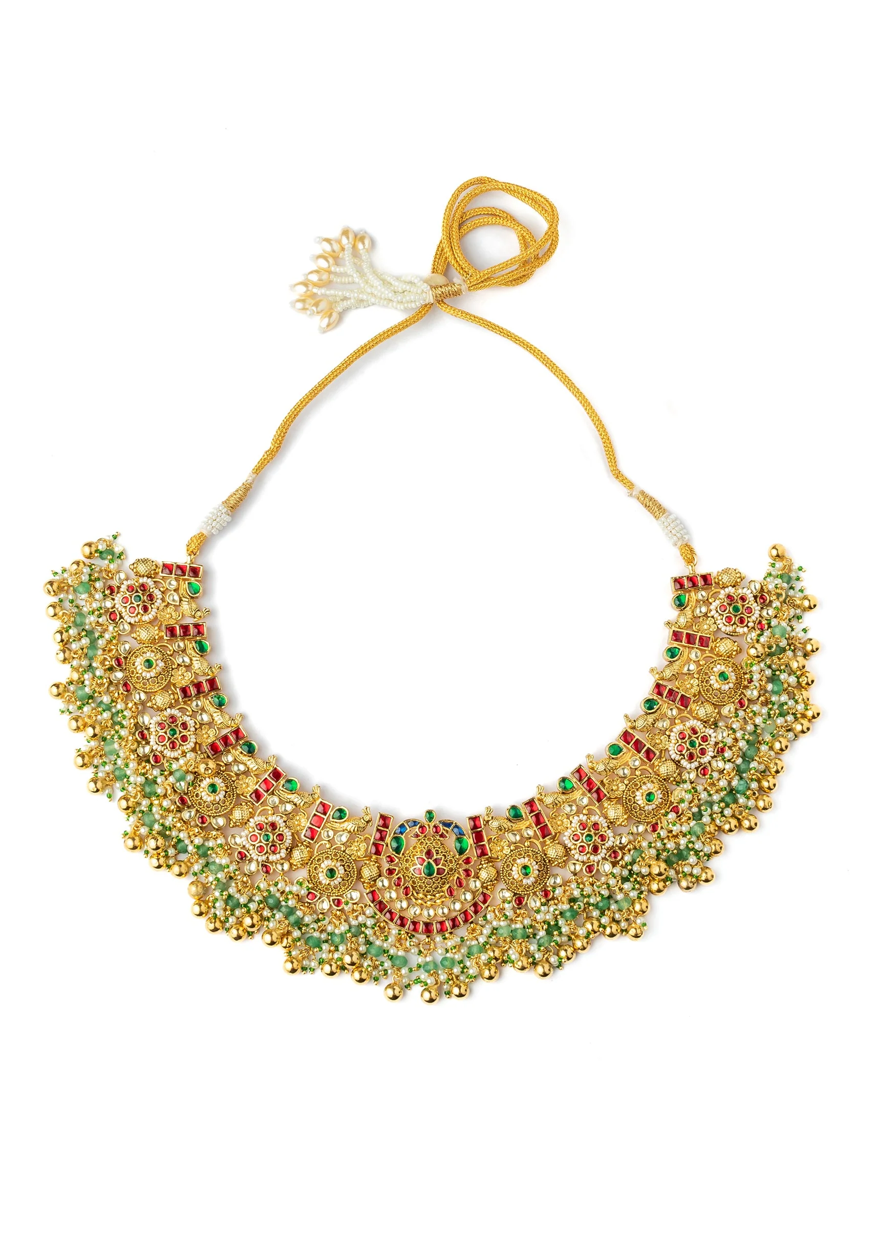 Gold Plated Pink Synthetic Stone Necklace Set With Earrings And Maangtikka
