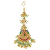 Gold Plated Pink Synthetic Stone Necklace Set With Earrings And Maangtikka