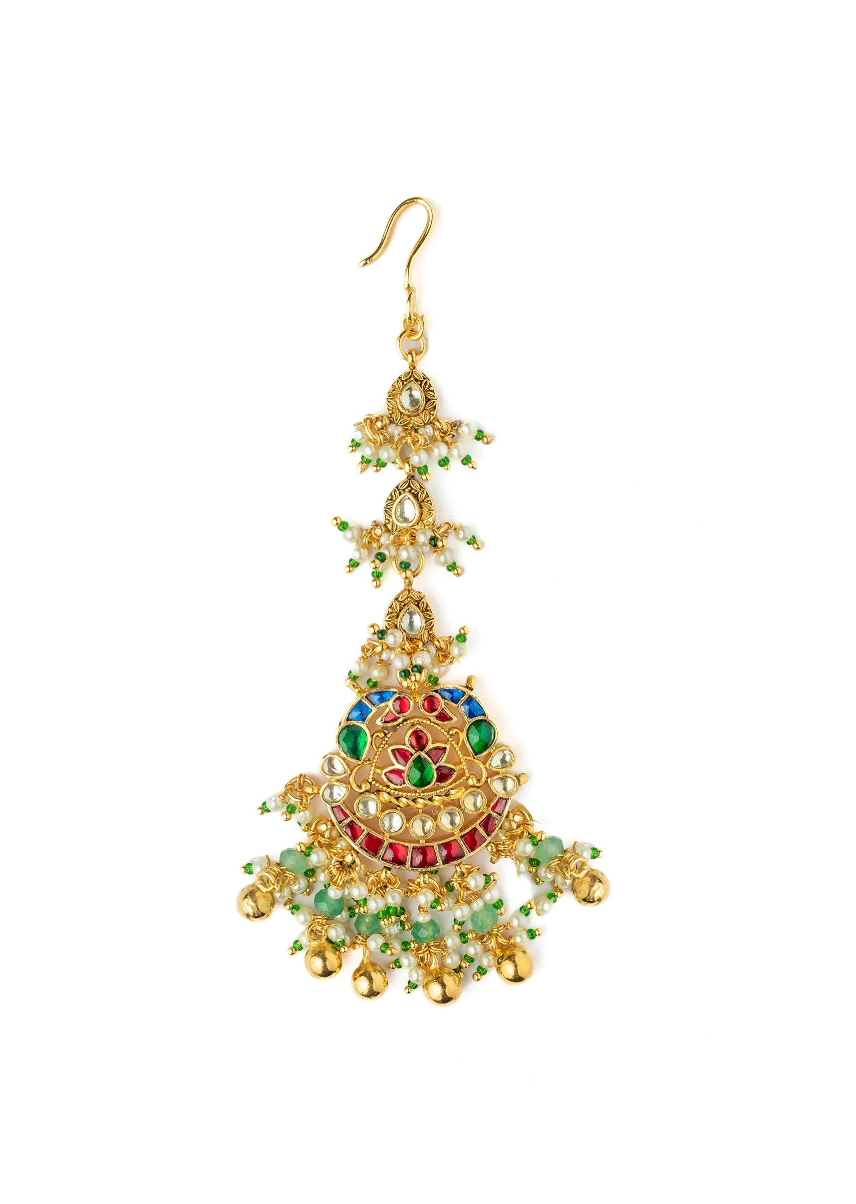 Gold Plated Pink Synthetic Stone Necklace Set With Earrings And Maangtikka