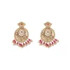White Stone Chandbali Earrings With Floral Motifs And Pink Bead Drops