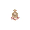 White Stone Chandbali Earrings With Floral Motifs And Pink Bead Drops