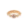 Gold Bangles With Floral Motifs And Ruby Emerald Stones