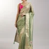Pista Green Tissue Saree With Embroidered Butti