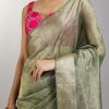 Pista Green Tissue Saree With Embroidered Butti