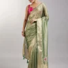 Pista Green Tissue Saree With Embroidered Butti