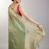 Pista Green Tissue Saree With Embroidered Butti