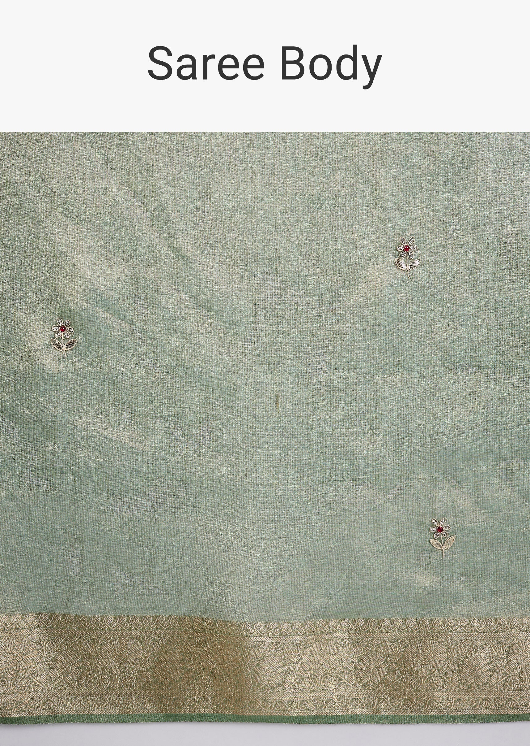 Pista Green Tissue Saree With Embroidered Butti