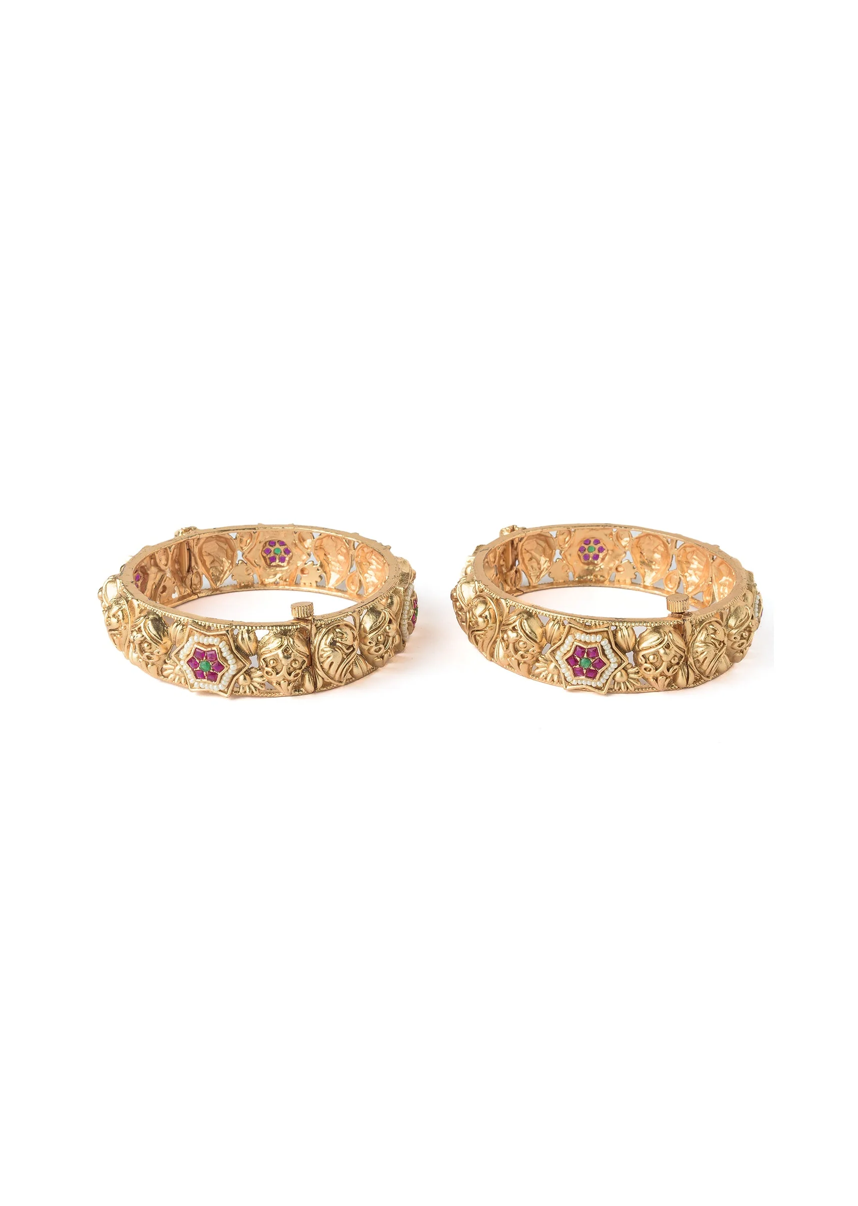 Gold Plated Pink Temple Bangles