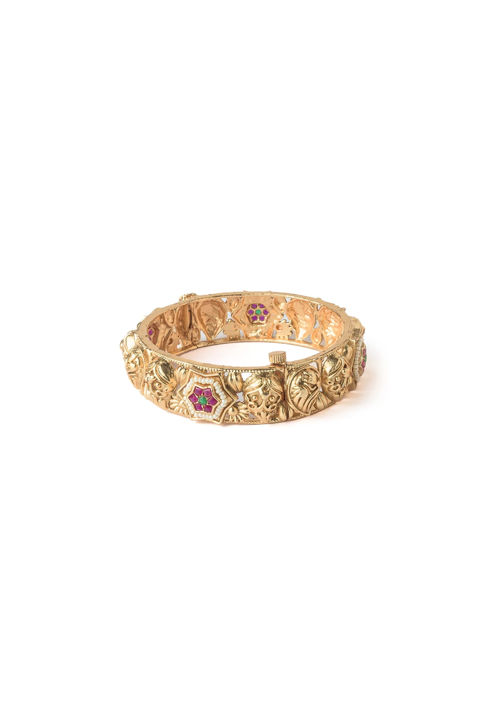 Gold Plated Pink Temple Bangles