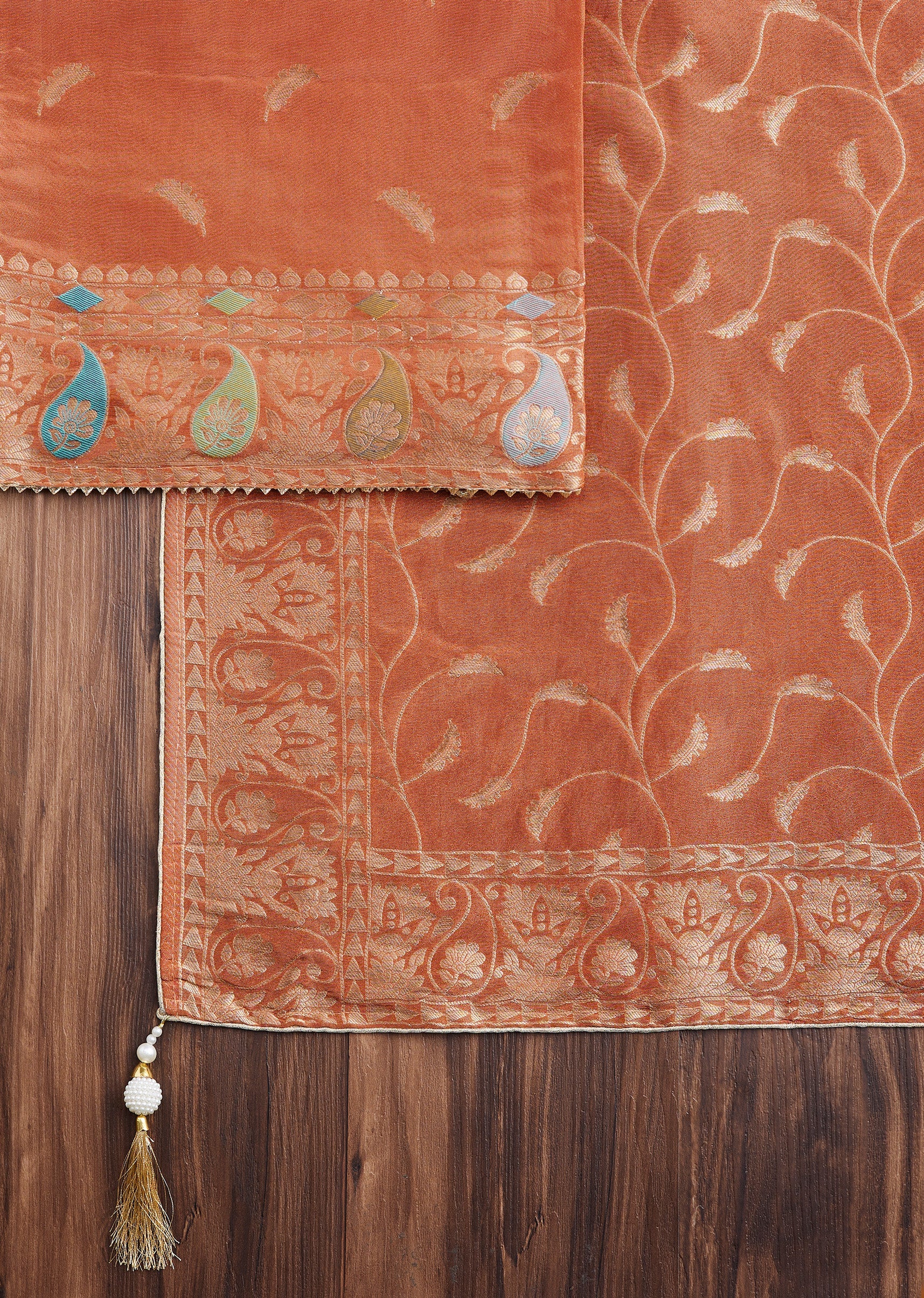 Rust Tissue Embroidered Unstitched Suit