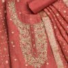 Orange Crepe Unstitched Suit With Dupatta and Bottom Fabric