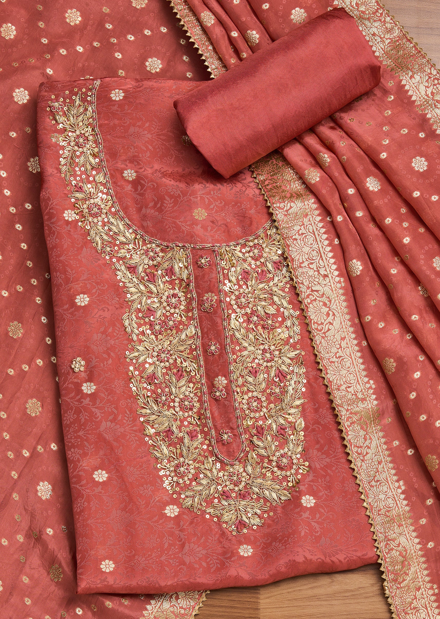 6428-orange-crepe-unstitched-suit-with-dupatta-and-bottom-fabric-1.jpg Orange Crepe Unstitched Suit With Dupatta and Bottom Fabric