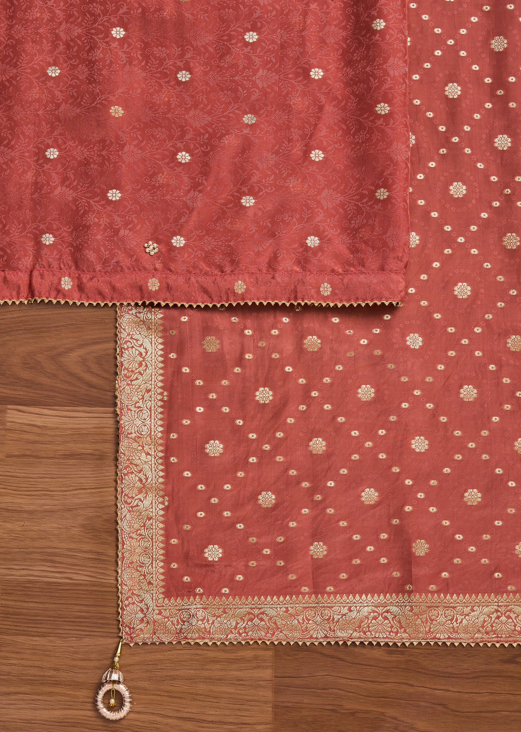 Orange Crepe Unstitched Suit With Dupatta and Bottom Fabric