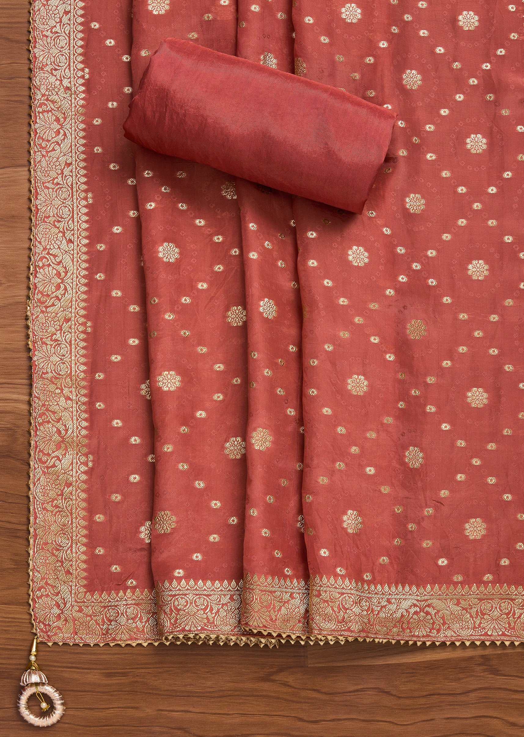 Orange Crepe Unstitched Suit With Dupatta and Bottom Fabric