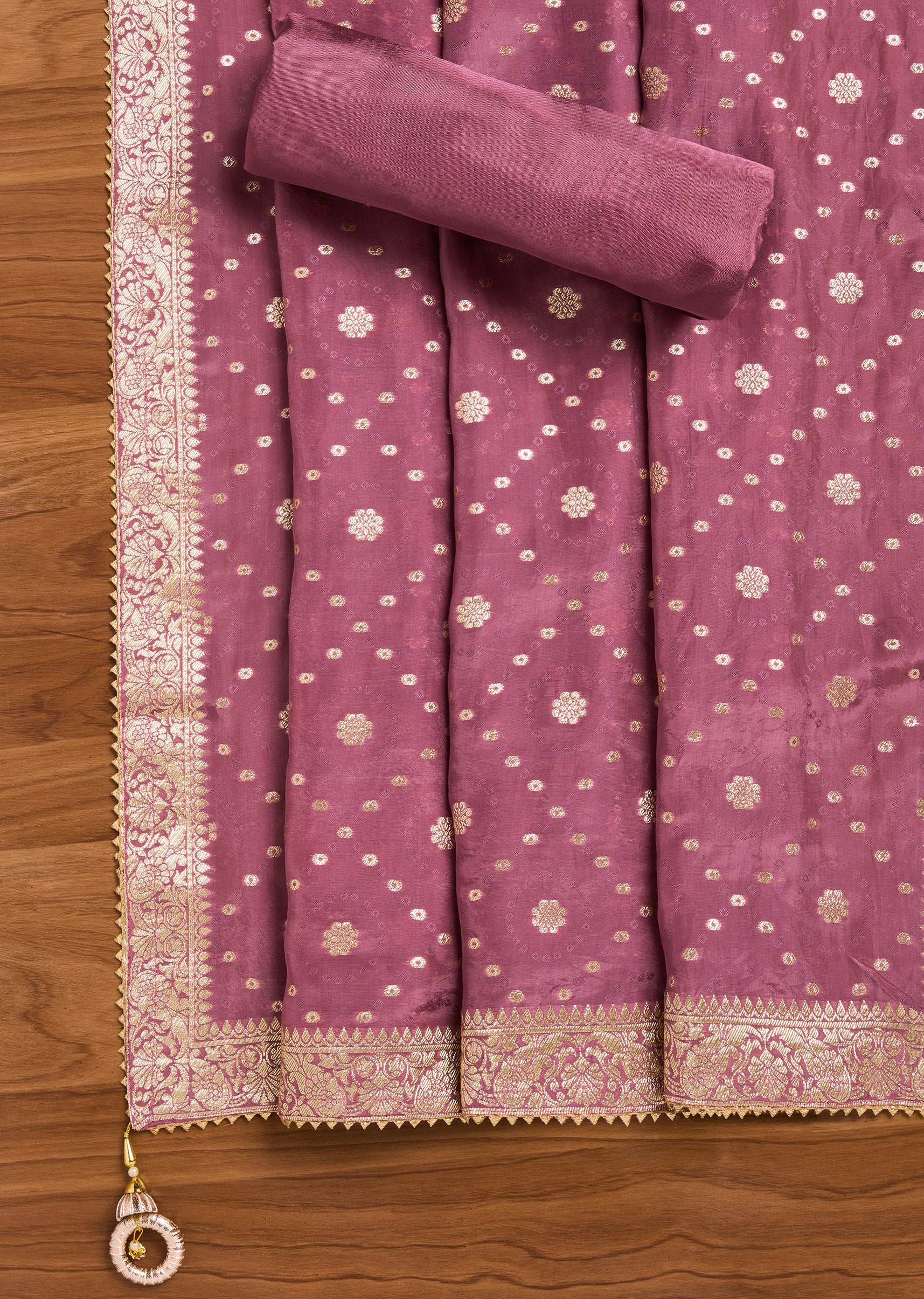 Purple Jacquard Unstitched Suit With Dupatta