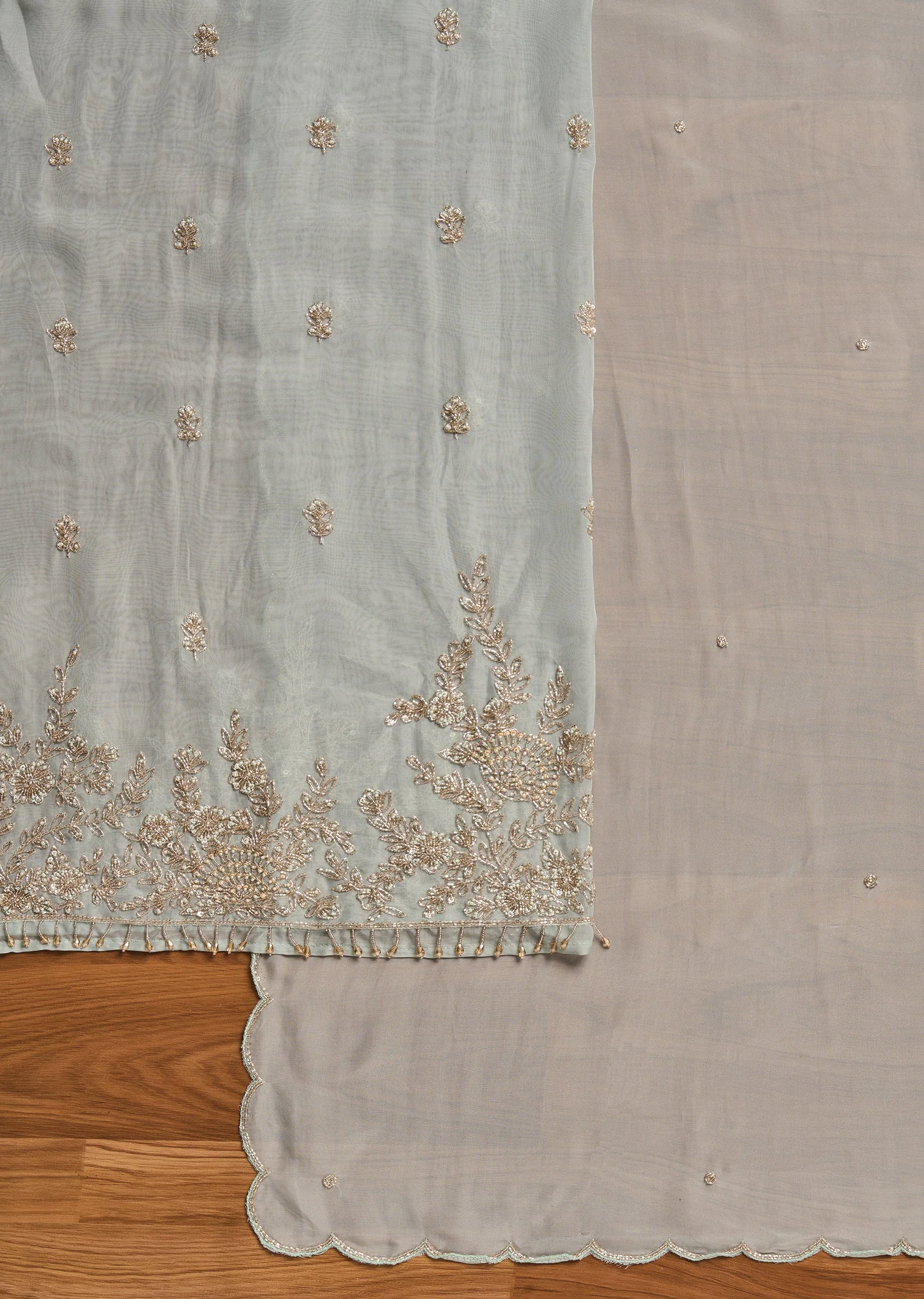 Sky Blue Satin Unstitched Suit With Dupatta