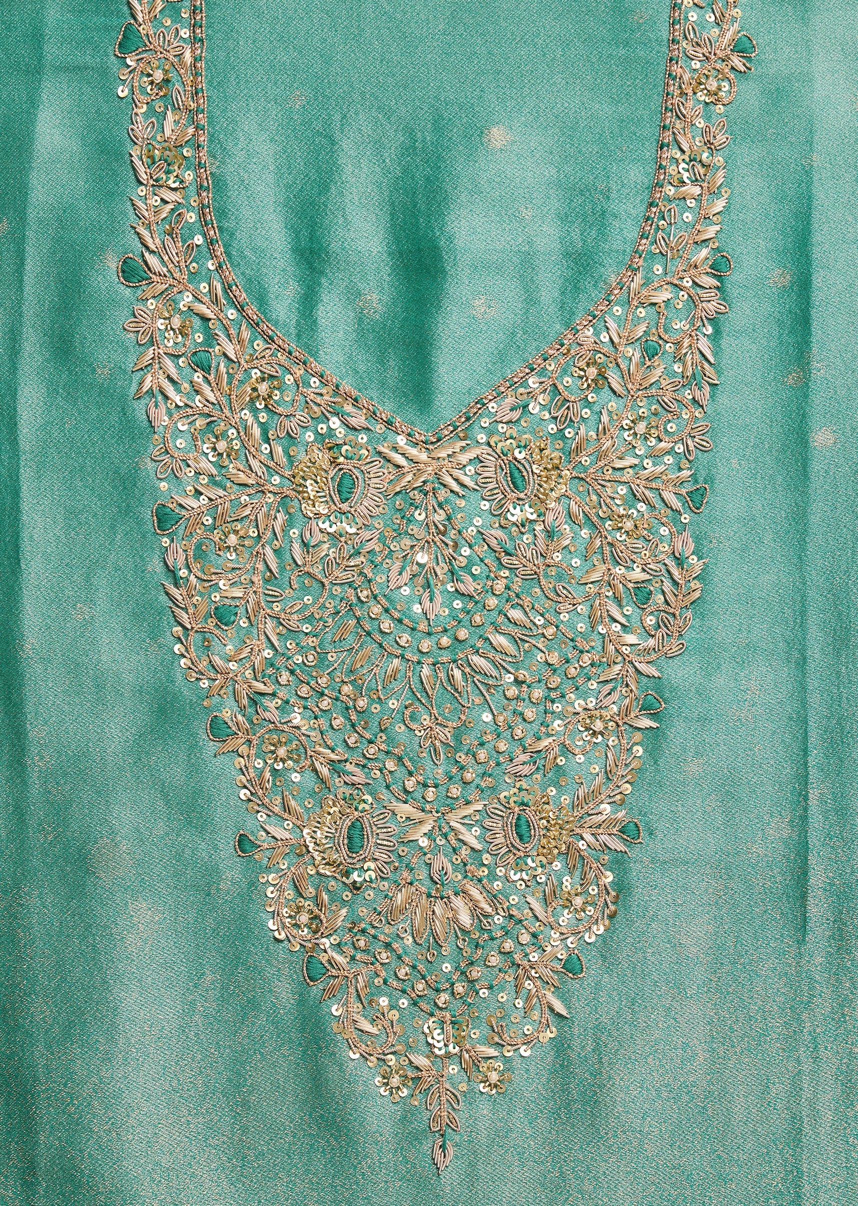 Green Tissue Unstitched Suit Set with Dupatta