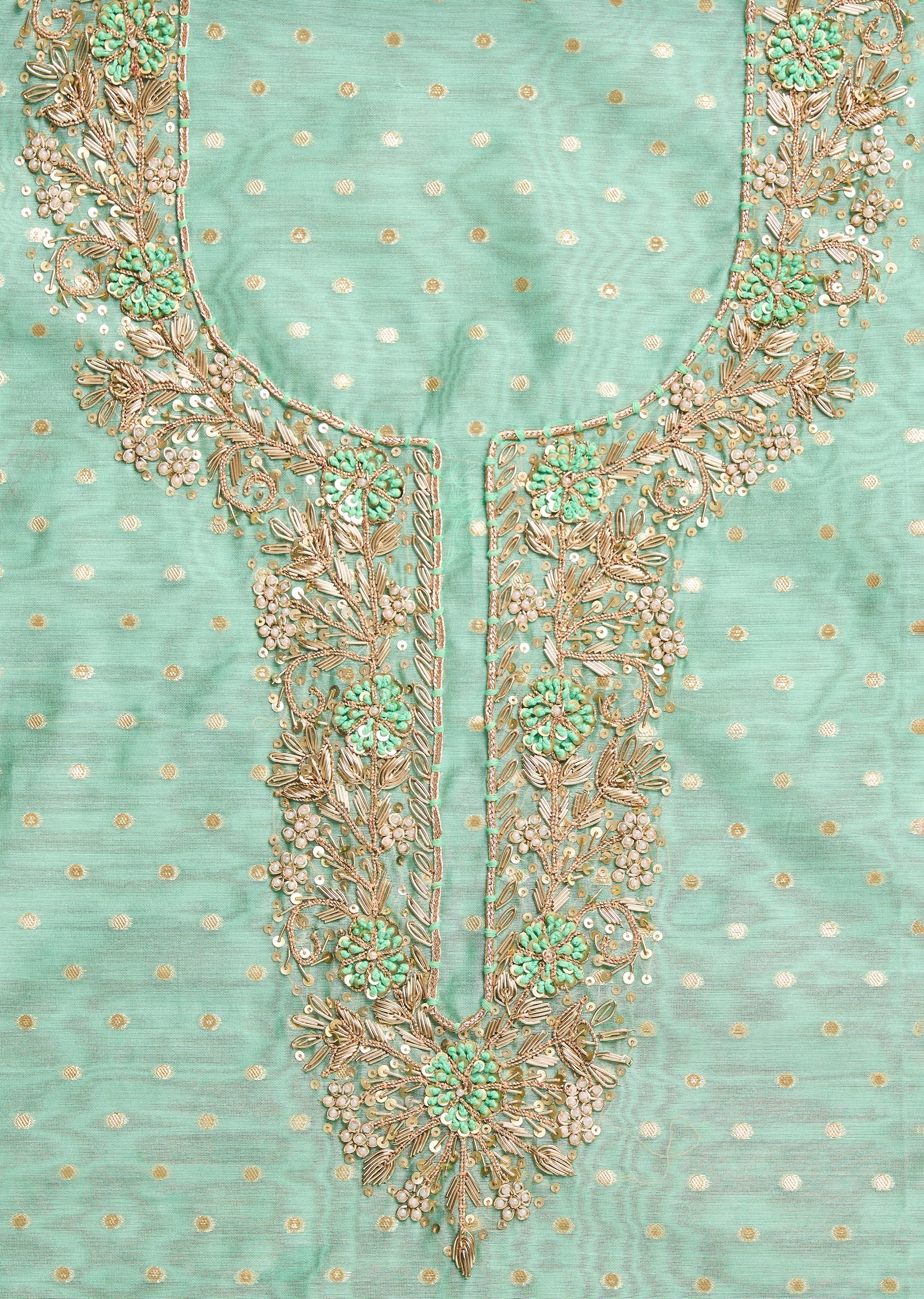 Sea Green Chanderi Unstitched Suit With Dupatta