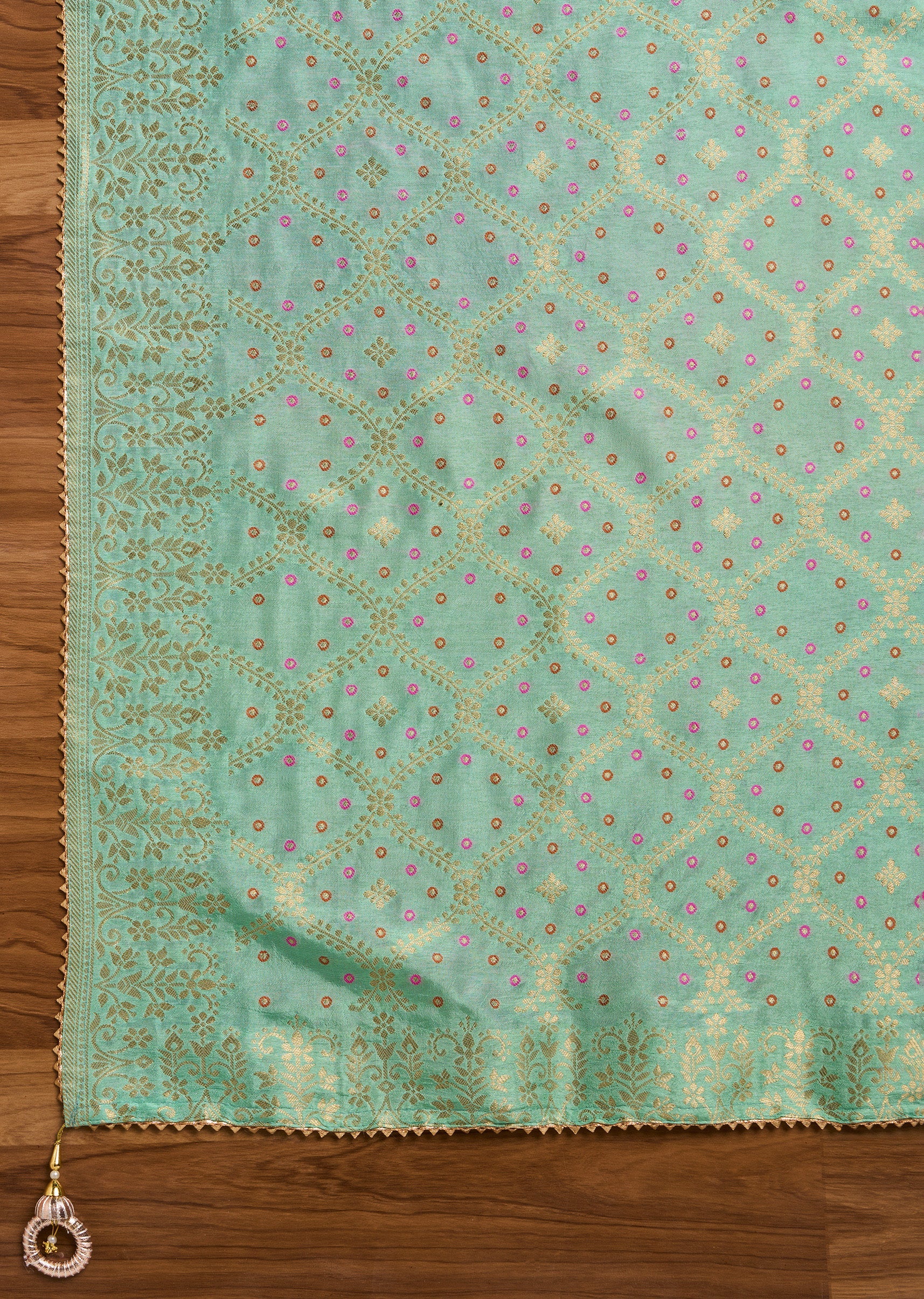 Sea Green Chanderi Unstitched Suit With Dupatta