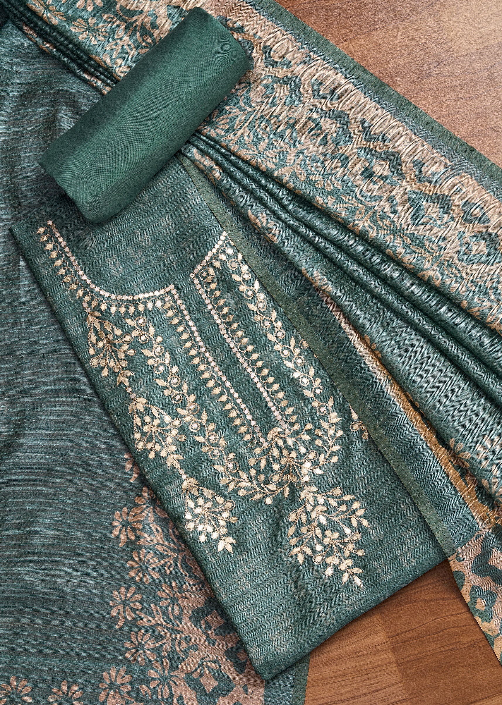 6433-greyish-blue-tussar-unstitched-suit-with-dupatta-1.jpg Greyish Blue Tussar Unstitched Suit With Dupatta
