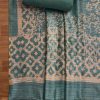 Greyish Blue Tussar Unstitched Suit With Dupatta