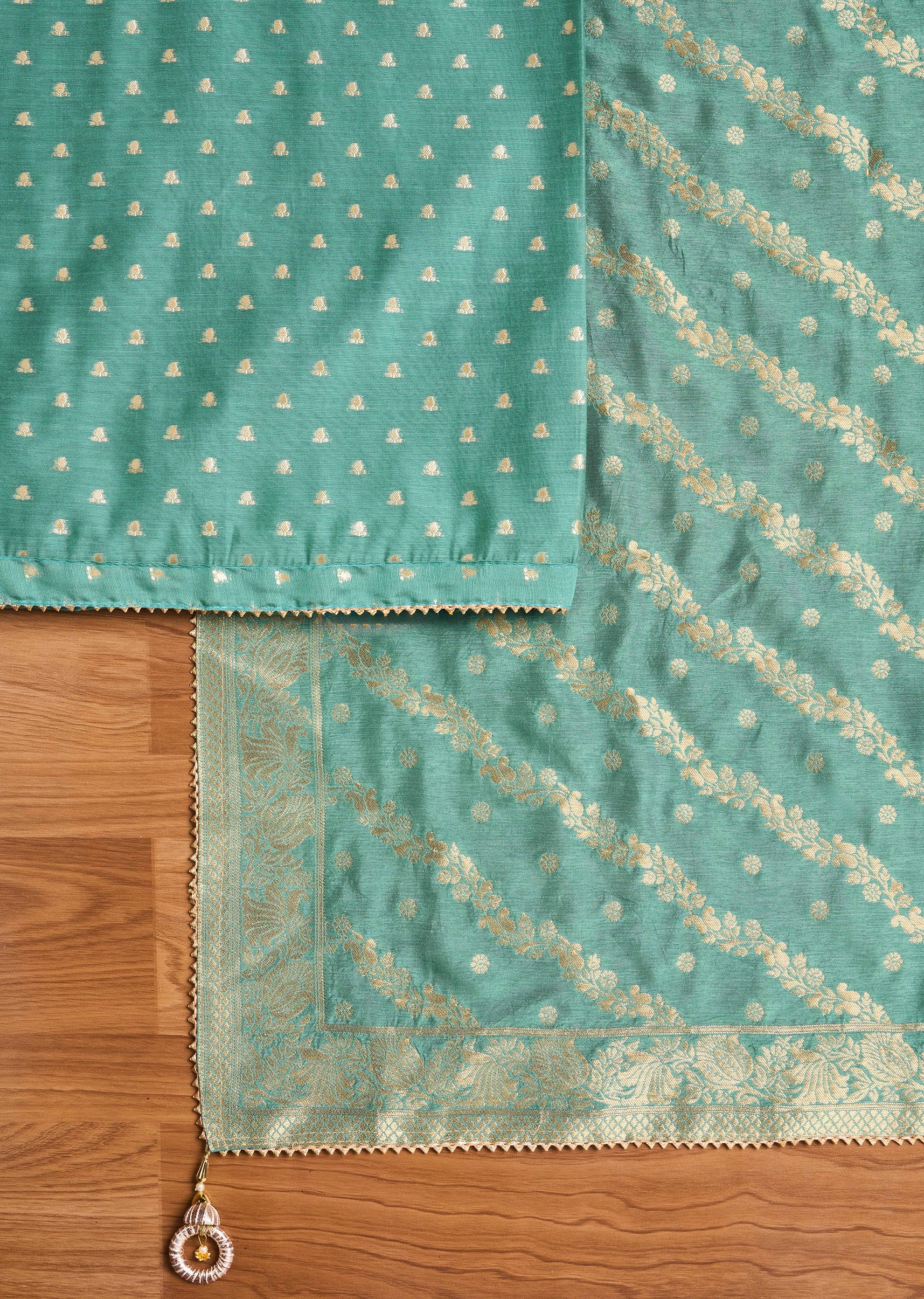 Unstitched Blue Chanderi Suit with Matching Dupatta