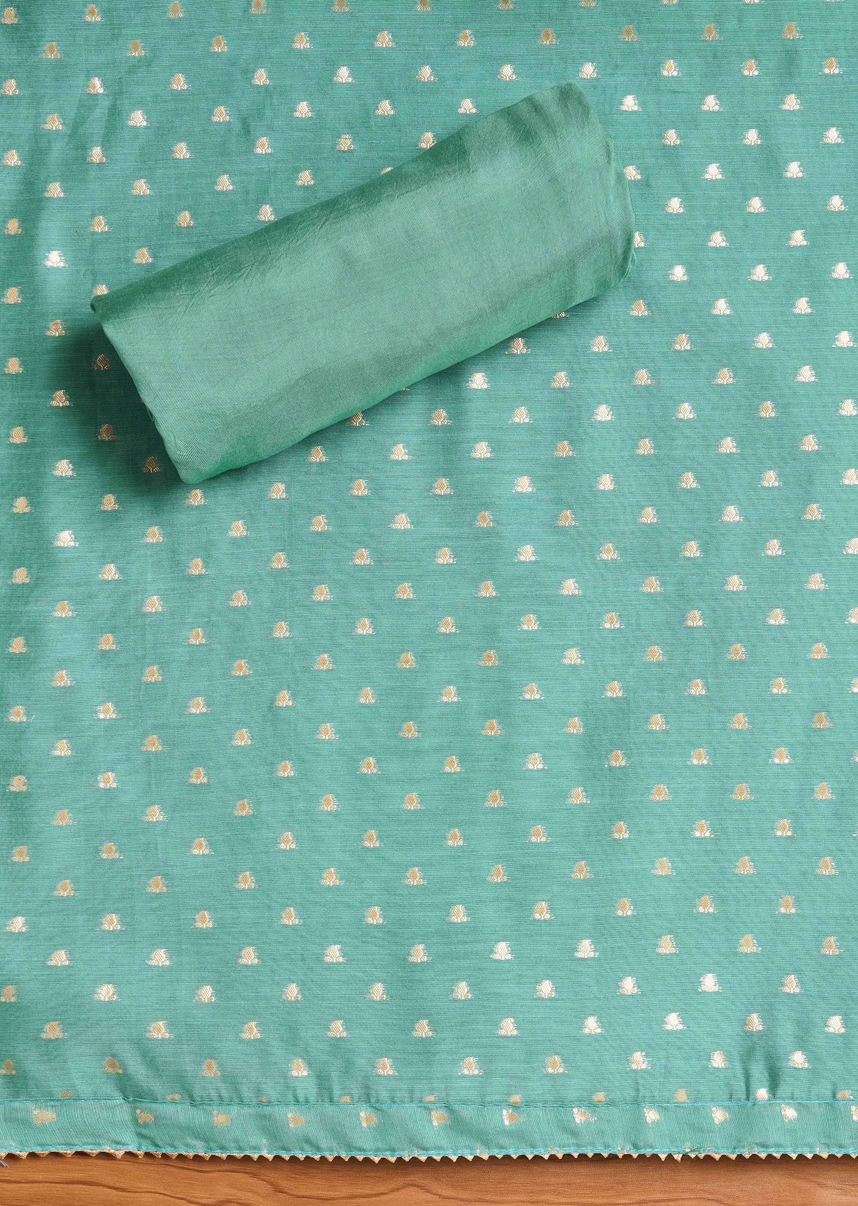 Unstitched Blue Chanderi Suit with Matching Dupatta