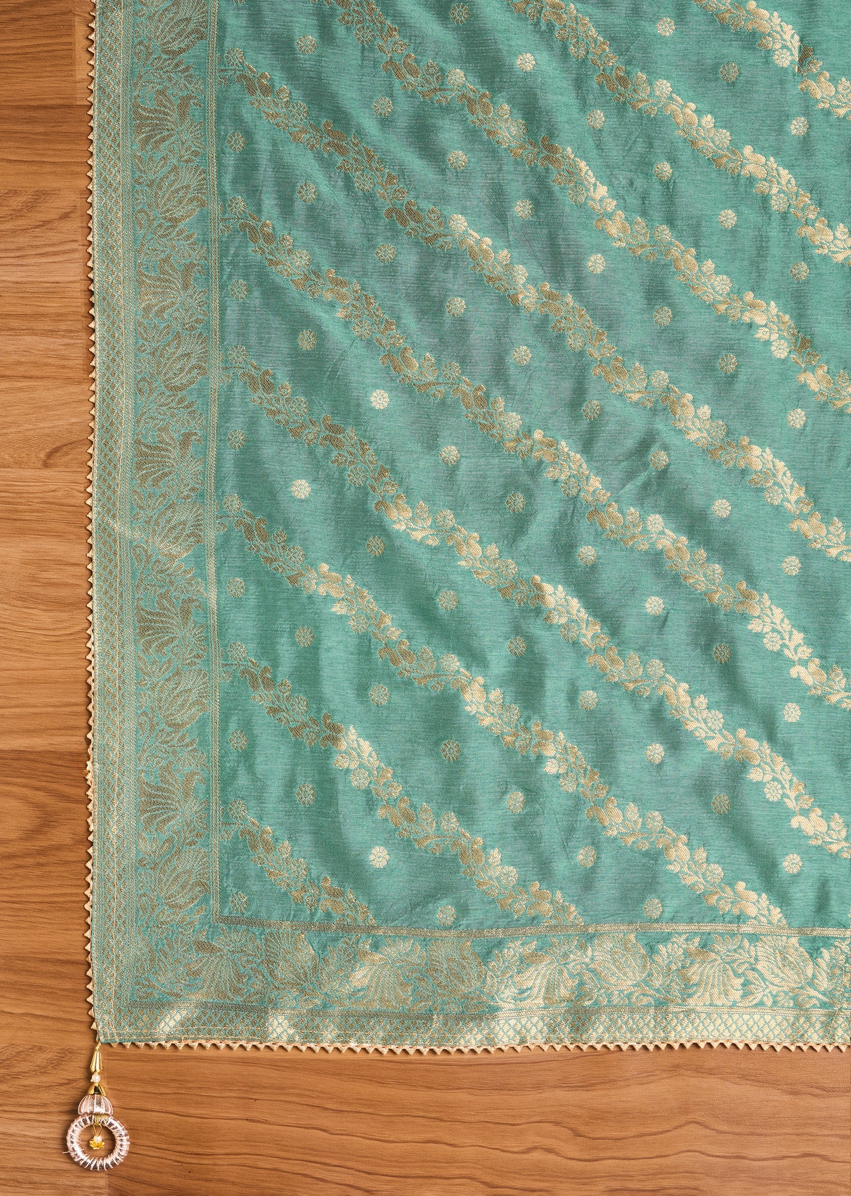 Unstitched Blue Chanderi Suit with Matching Dupatta