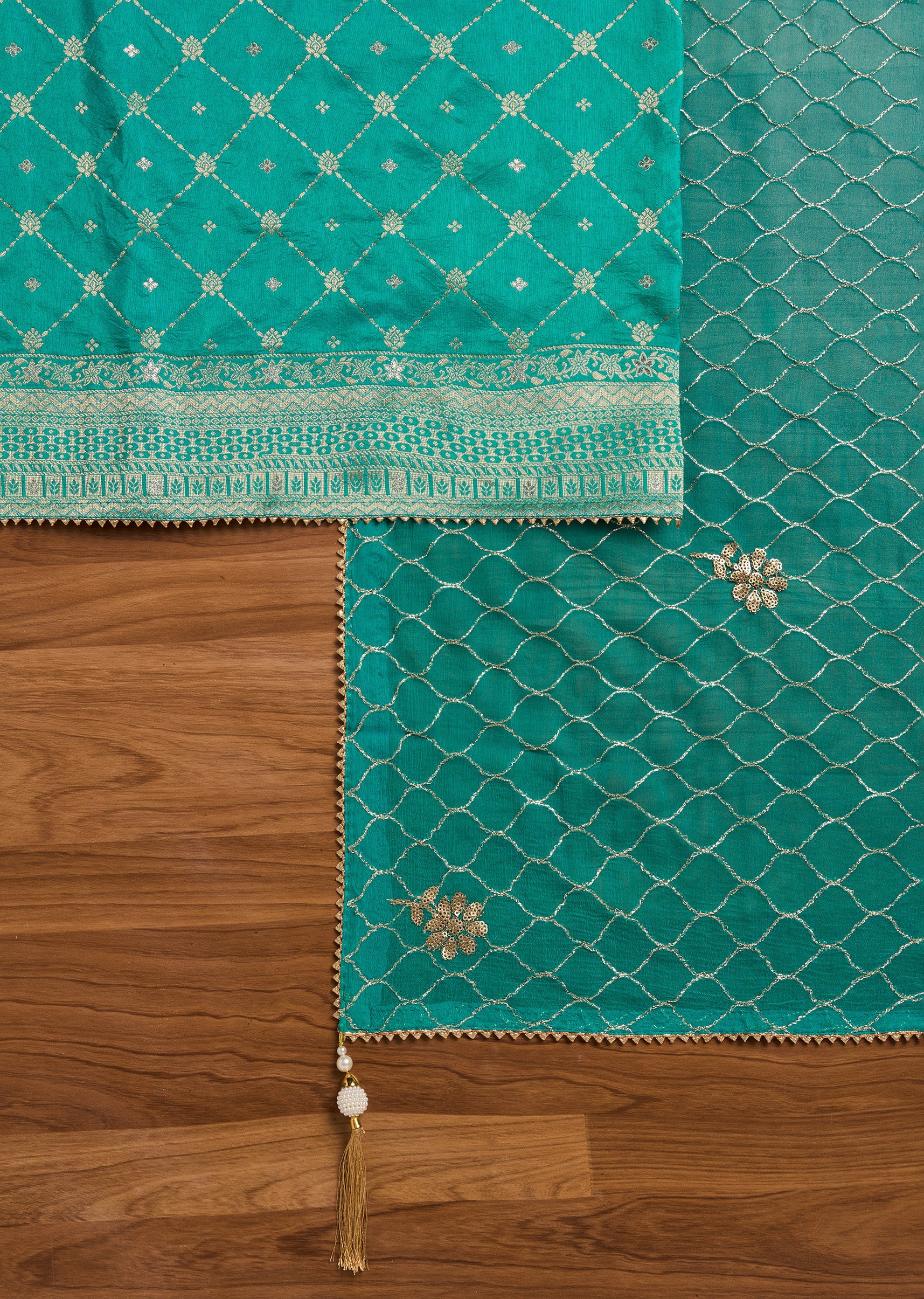 Noor Green Chanderi Unstitched Suit And Dupatta