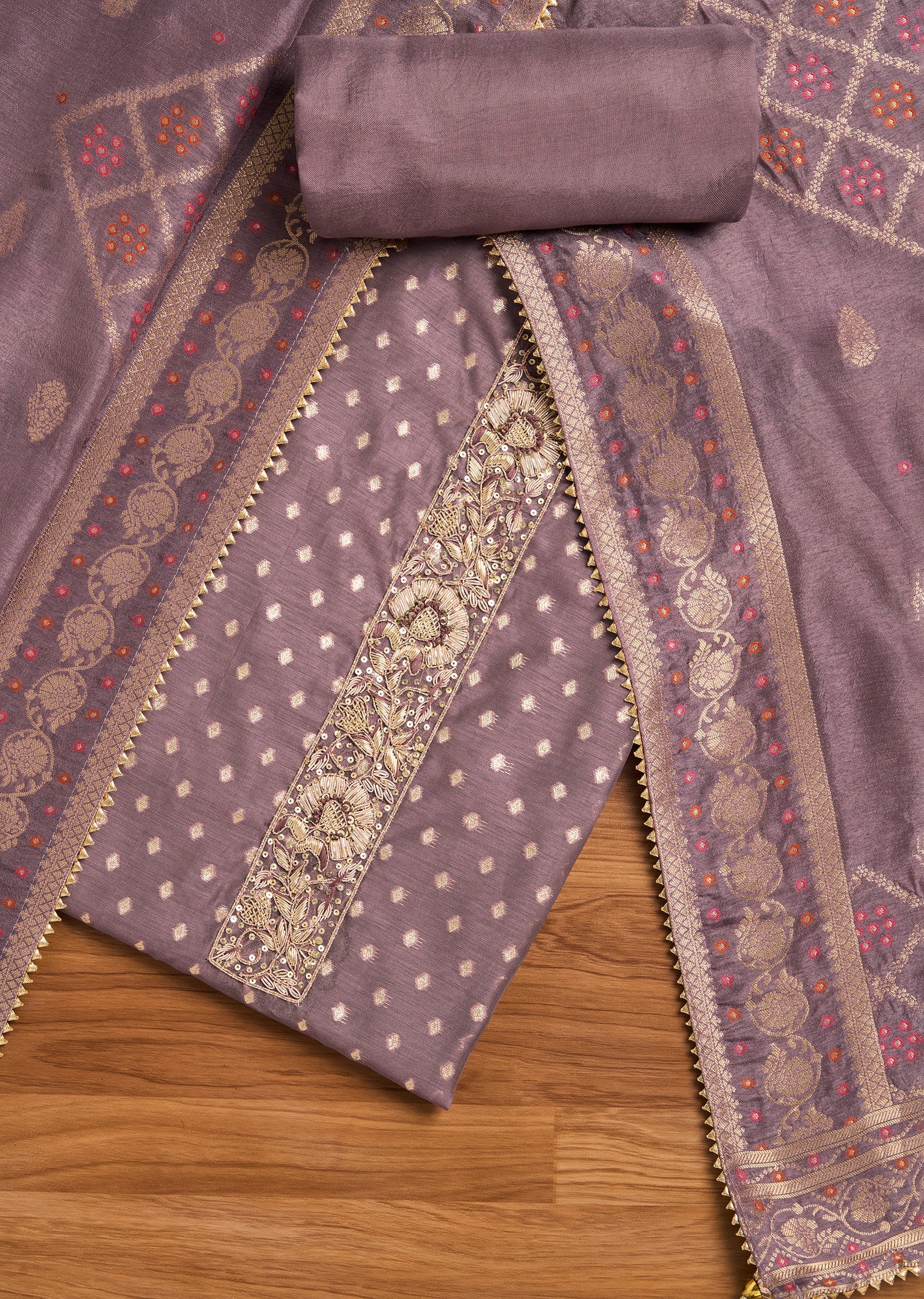 6438-purple-chanderi-unstitched-suit-with-dupatta-1.jpg Purple Chanderi Unstitched Suit With Dupatta