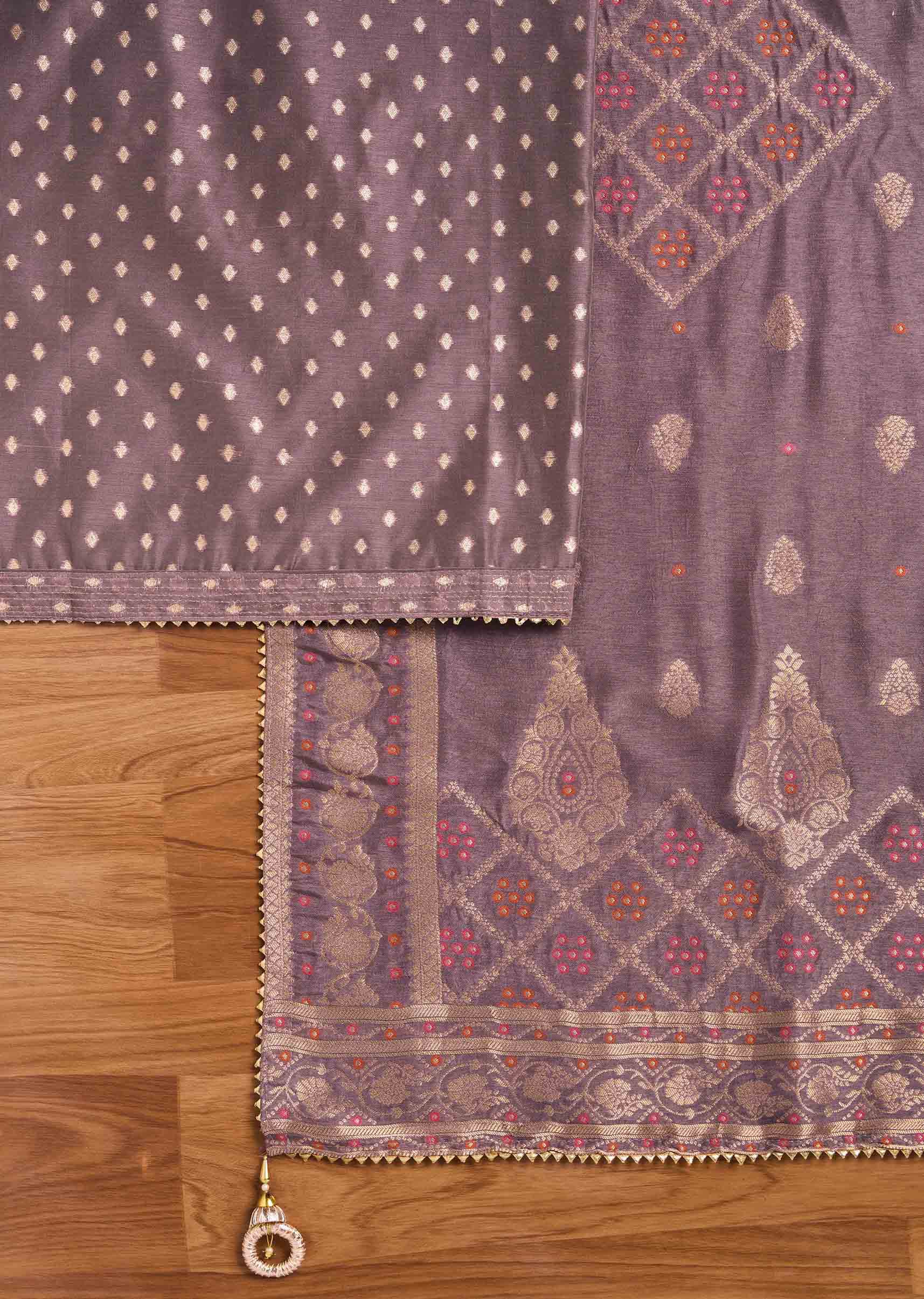 Purple Chanderi Unstitched Suit With Dupatta