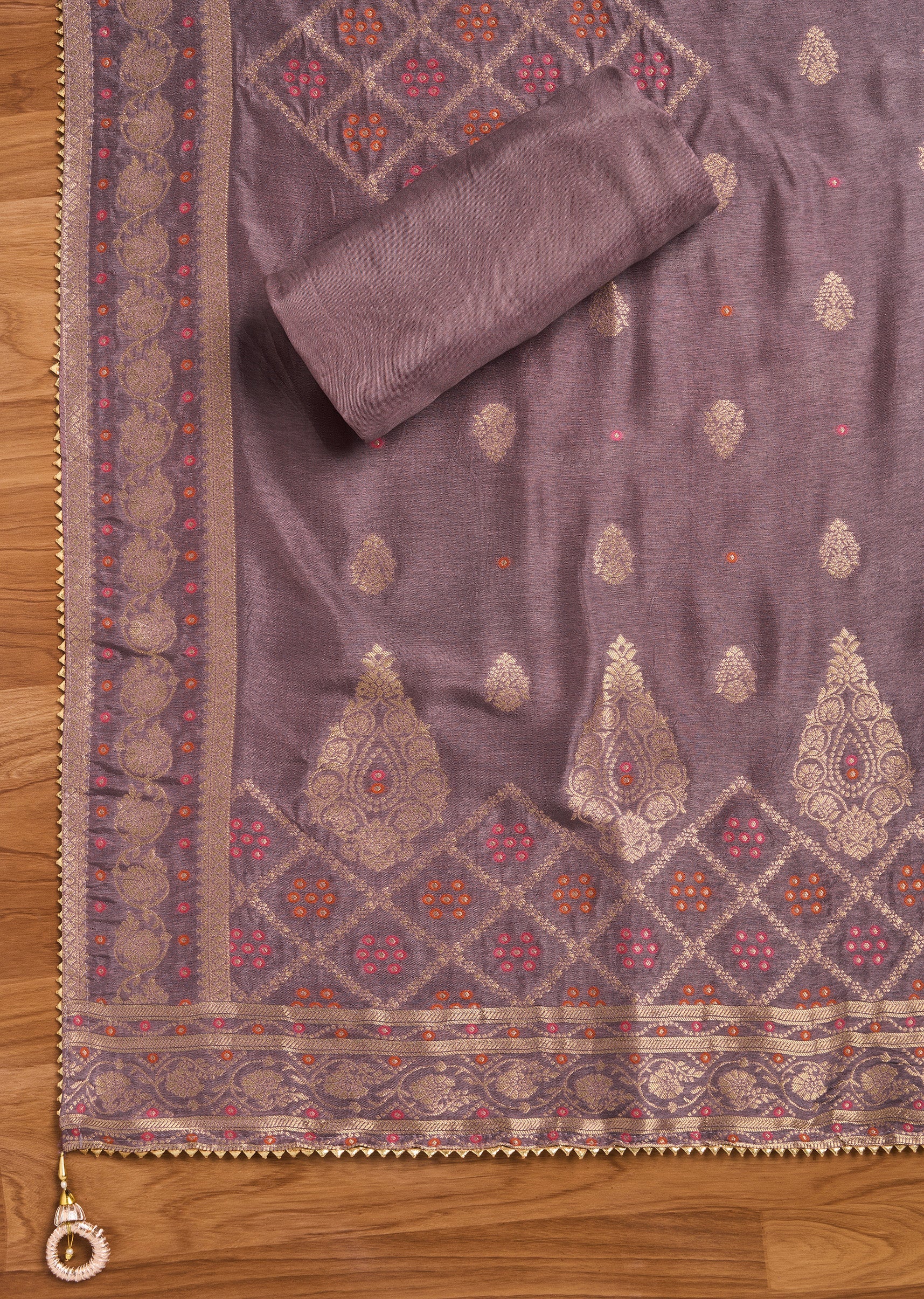 Purple Chanderi Unstitched Suit With Dupatta