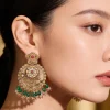 Gold Plated Green Chandbali Earrings