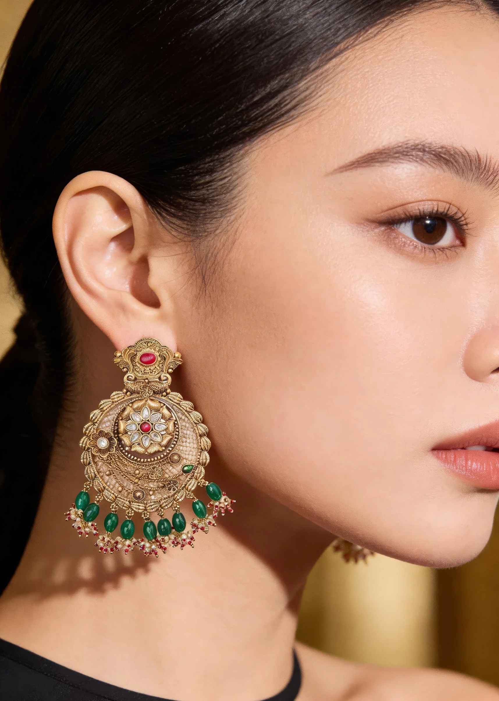 Gold Plated Green Chandbali Earrings