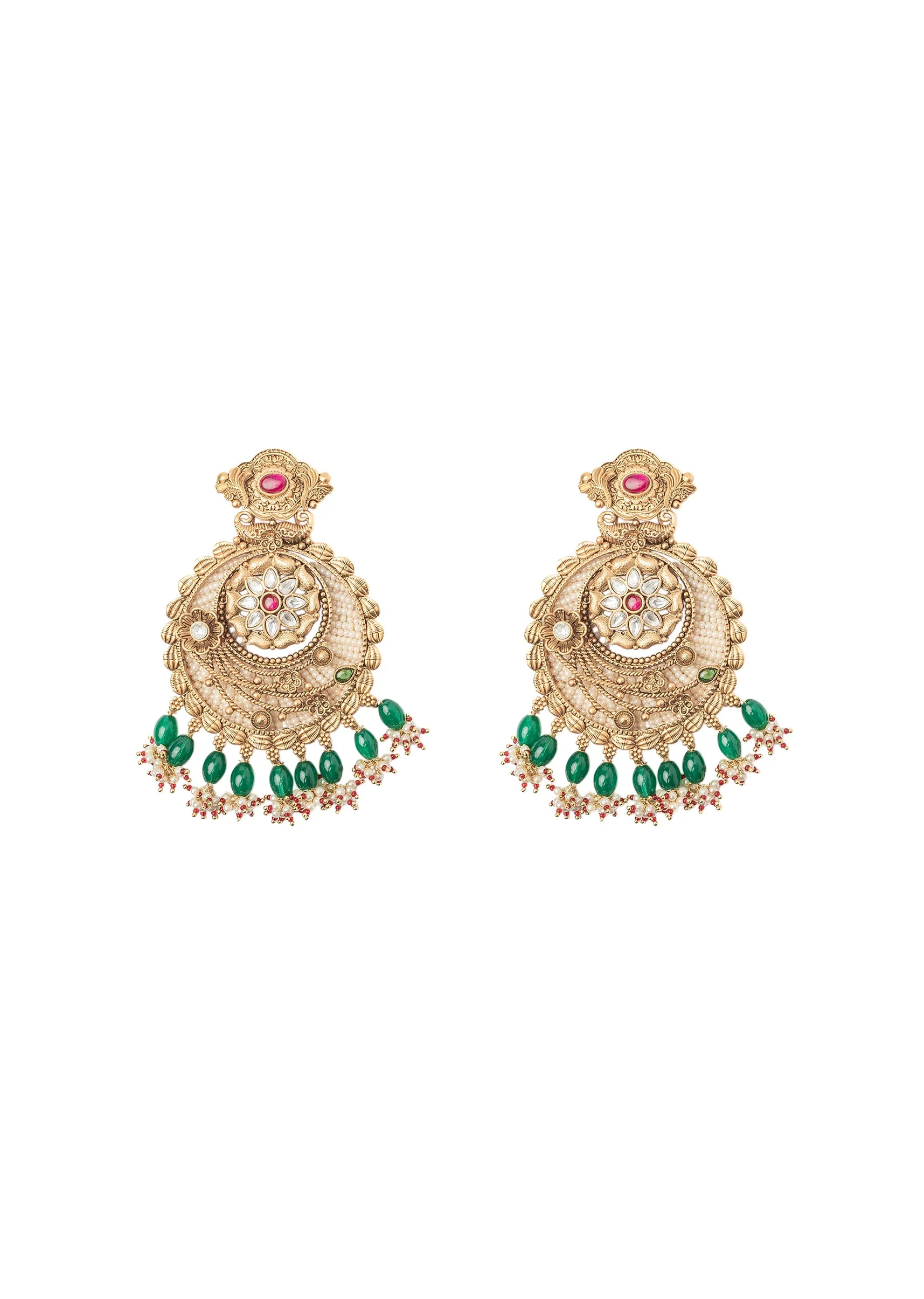 Gold Plated Green Chandbali Earrings