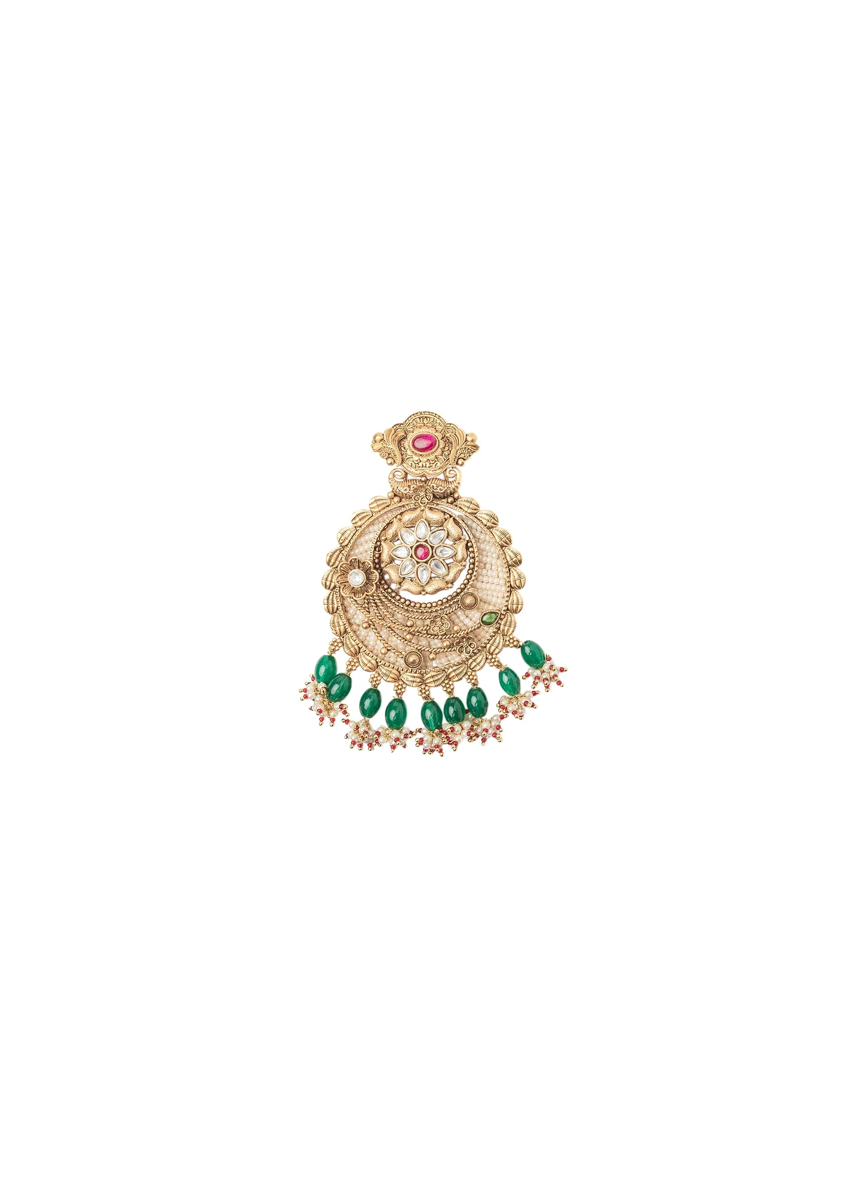Gold Plated Green Chandbali Earrings